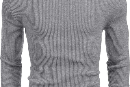 Mens Ribbed Slim Fit Knitted Pullover Turtleneck Sweater