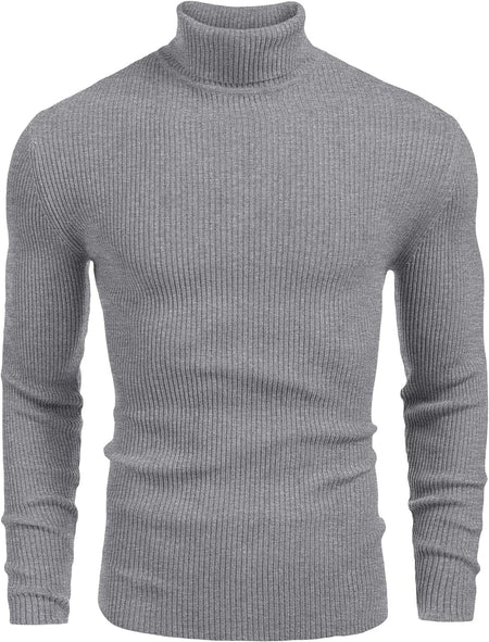 Mens Ribbed Slim Fit Knitted Pullover Turtleneck Sweater