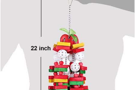 Bird Chewing Toy Large Medium Parrot Cage Bite Toys African Grey Macaws Cockatoos Eclectus Amazon (Apple-22Inch)